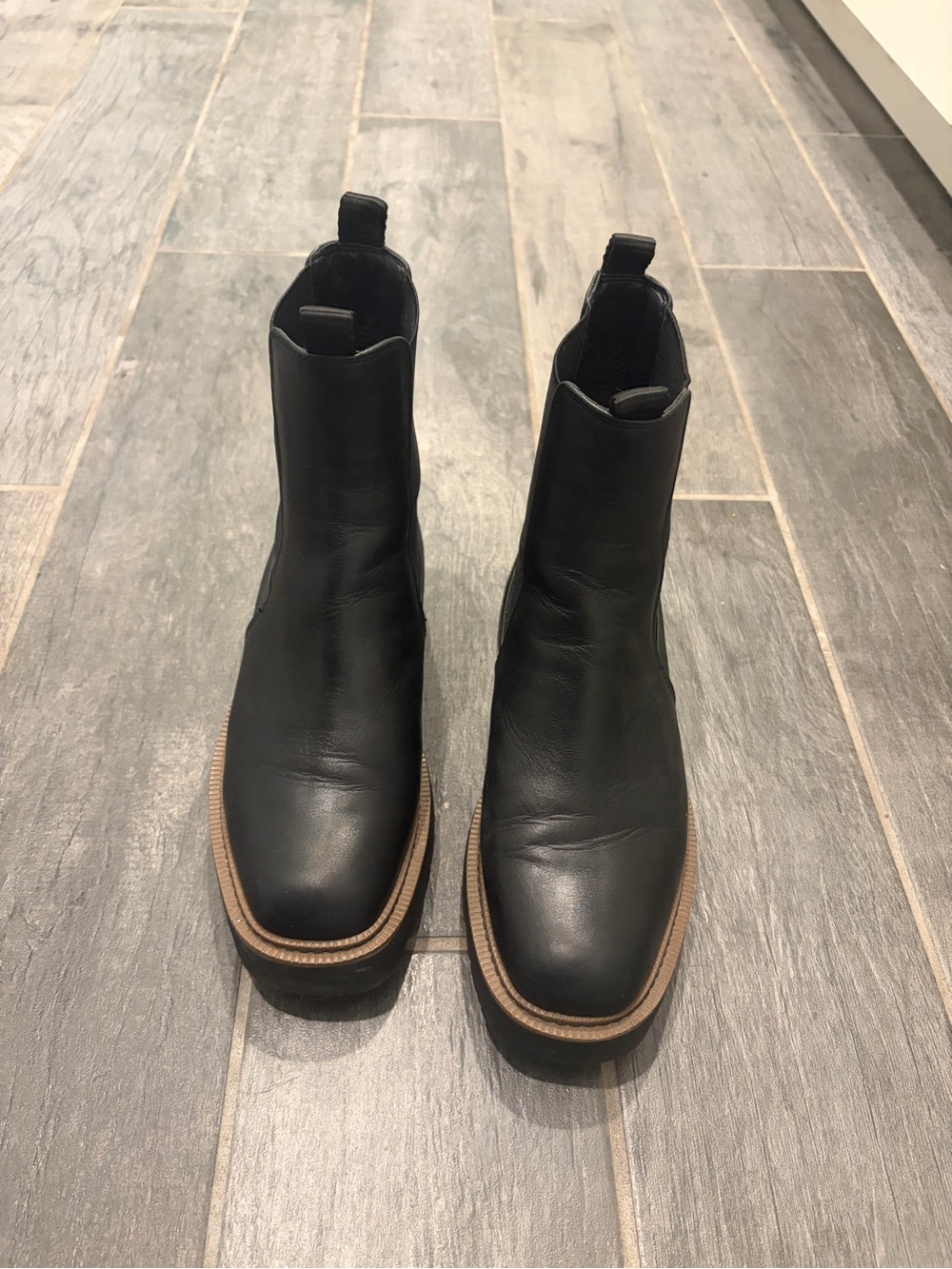 Sam Edelman Black Leather Chelsea Boots with Brown Welt